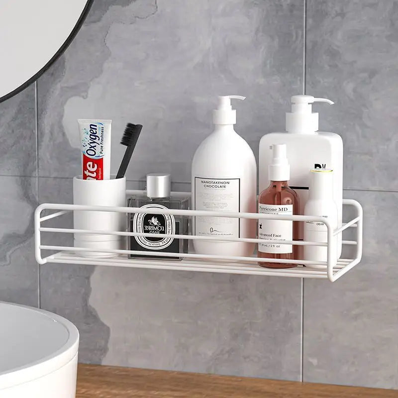 No Drill Wall Mounted Iron Bathroom Shelf Corner Shower Caddy Rustproof Storage Rack for Shampoo Cosmetics Organizer