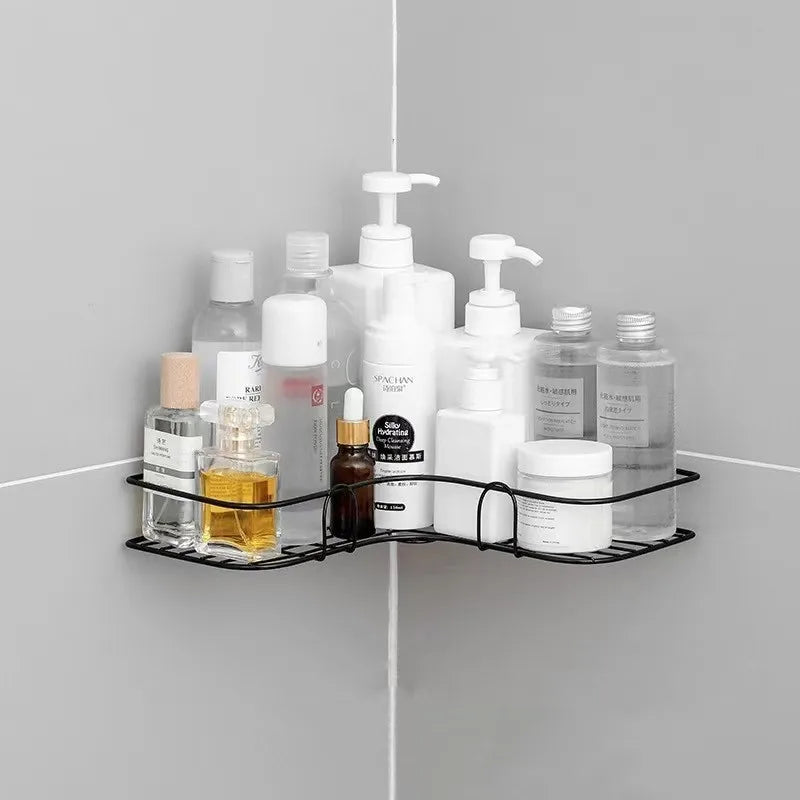 No Drill Wall Mounted Iron Bathroom Shelf Corner Shower Caddy Rustproof Storage Rack for Shampoo Cosmetics Organizer