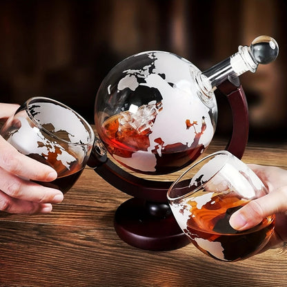 Globe Shaped Whiskey Decanter Borosilicate Glass with Wood Base Unique Wine Aerator Bottle Gift for Home Bar Decor