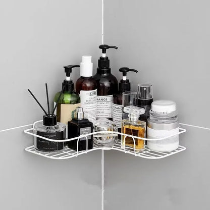 No Drill Wall Mounted Iron Bathroom Shelf Corner Shower Caddy Rustproof Storage Rack for Shampoo Cosmetics Organizer