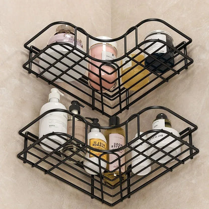 No Drill Wall Mounted Iron Bathroom Shelf Corner Shower Caddy Rustproof Storage Rack for Shampoo Cosmetics Organizer