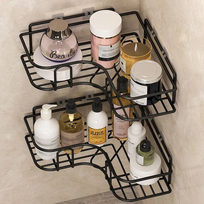 No Drill Wall Mounted Iron Bathroom Shelf Corner Shower Caddy Rustproof Storage Rack for Shampoo Cosmetics Organizer