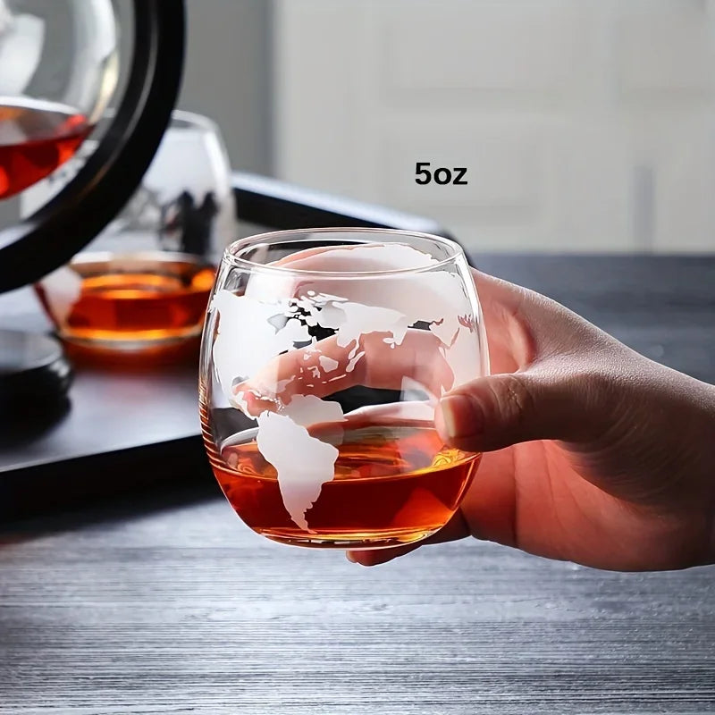 Globe Shaped Whiskey Decanter Borosilicate Glass with Wood Base Unique Wine Aerator Bottle Gift for Home Bar Decor