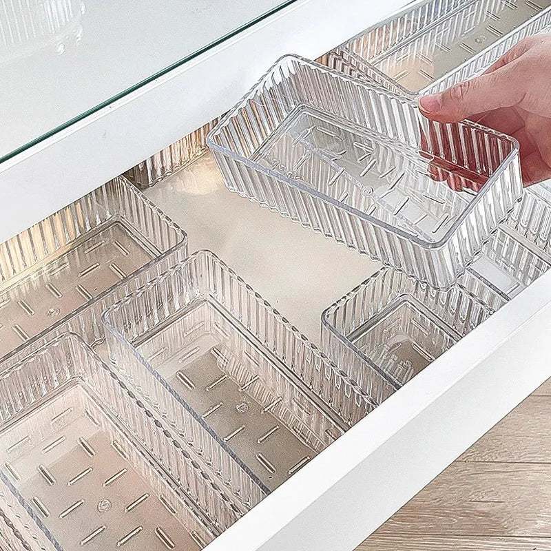 Clear Plastic Drawer Organizers Set Versatile Bathroom Vanity Drawer Organizer Trays Transparent Storage Box Bins Kitchen Gadget