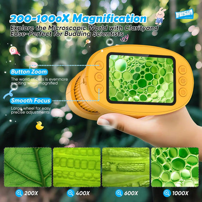 1000X Pocket Microscope for Kids with 4K 2.0" Screen Digital Handheld Rechargeable Portable Science Toy STEM Educational Gift