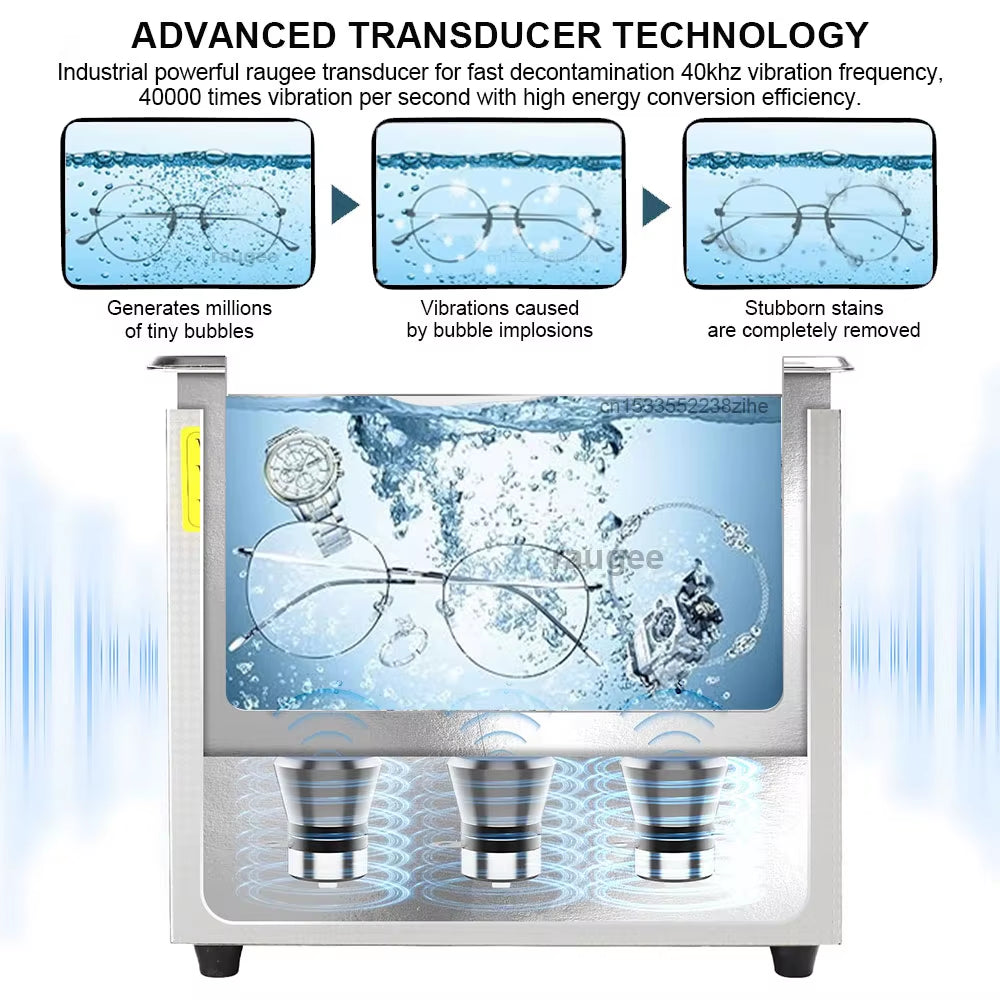 Ultrasonic Cleaner 40KHZ High Frequency Vibration Ultrasonic Washing Bath for Jewelry Watches Denture Glasses Ultrasonic Cleaner
