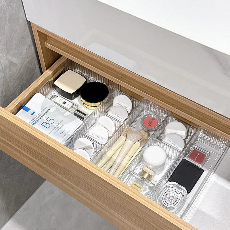 Clear Plastic Drawer Organizers Set Versatile Bathroom Vanity Drawer Organizer Trays Transparent Storage Box Bins Kitchen Gadget