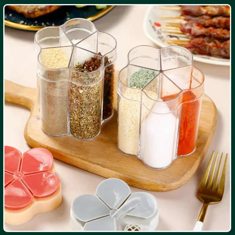 5 in 1 Seasoning Jar Plastic Container Seasoning Bottle Spice Organizer Outdoor Camping Seasoning Container Kitchen Gadget Sets